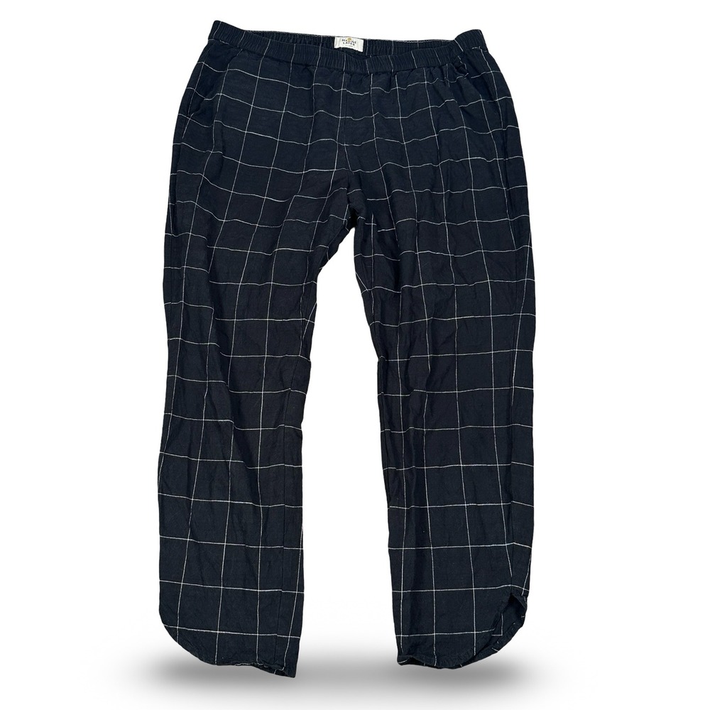 Marine‎ Layer Allison Pants XL Black White Windowpane Grid Tencel Elastic Waist